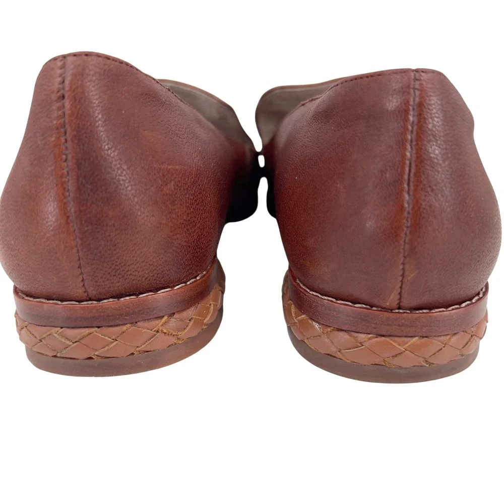 Matt Bernson Womens Leather Loafers Cognac Brown Braided Heel Slip Ons Flats 8.5